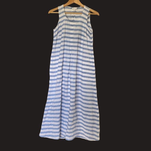 J.jill "love linen" long tank striped maxi tank‎ dress XS Perfect Love +pockets - Picture 10 of 14